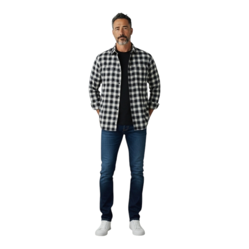 Billy Reid Shirt Men XL Tuscumbia Plaid Black Multi